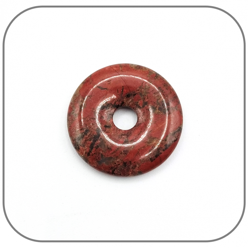 Pendentif Donut Jaspe bréchique rouge et noire Pierre naturelle d’ancrage et de construction