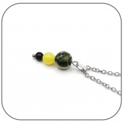 Pendentif et/ou Boucles d'oreilles Protection et Equilibre Pierre naturelle Serpentine et Jade jaune, Obsidienne noire