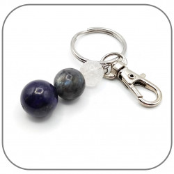 Porte clés Protection et Spiritualité Lapis lazuli, Labradorite, Quartz rutile blanc Pierre...
