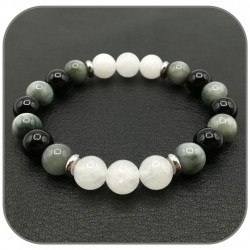 Bracelet Equilibre intérieur Jade blanc, Onyx, Œil d'aigle